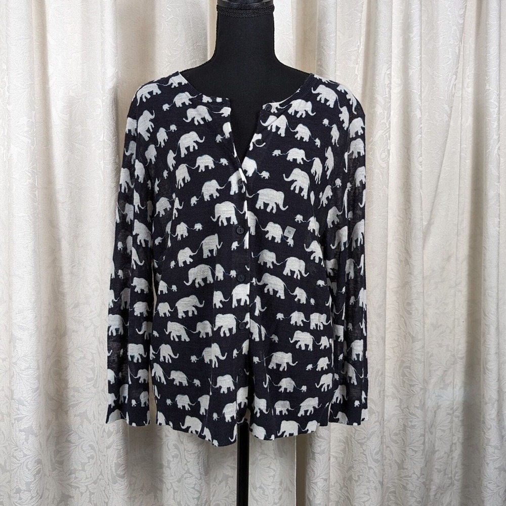 NWT Ann Taylor LOFT Blue & White Elephant Family Lightweight Cardigan sz XL